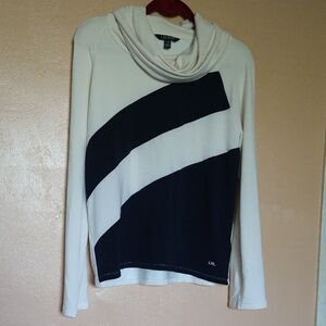 Lauren Ralph Lauren Women's Black and Cream Cowl Neck Sweater Size Large